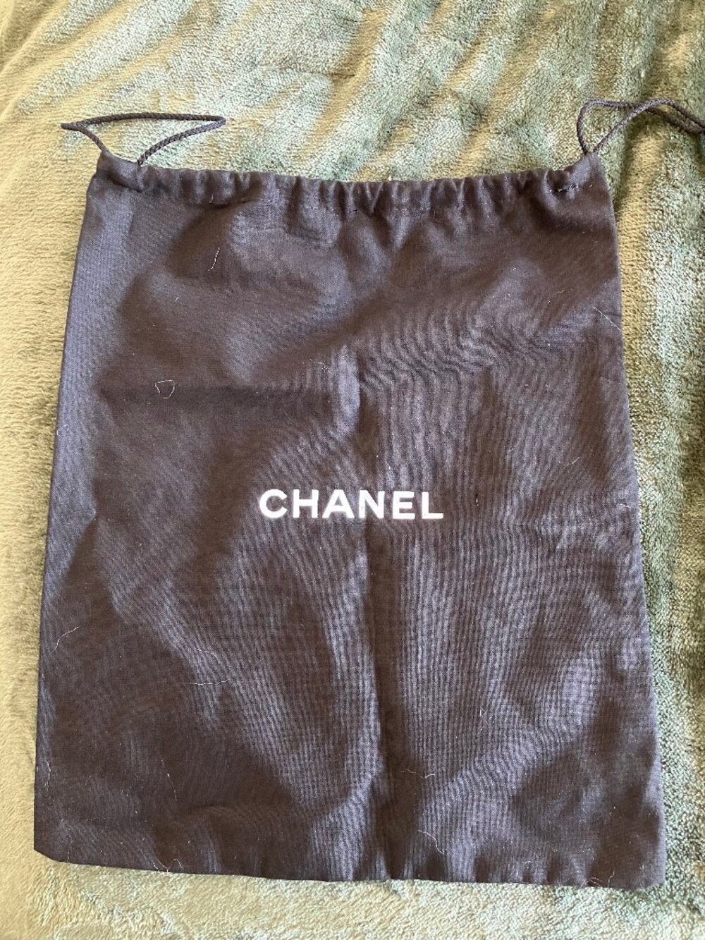 Channel Dust Bag - Black, drawstring, authentic 10" x 12.5"
